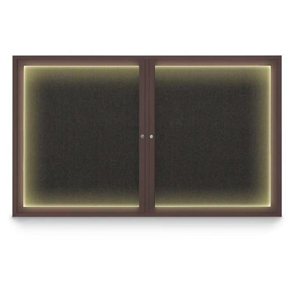 United Visual Products UV317I-BRONZE-BLACK 60 x 36 in. Double Door Traditional Indoor with Illumination Enclosed Corkboard with Black Fabric Backing Board & Bronze Anodized Aluminum Frame