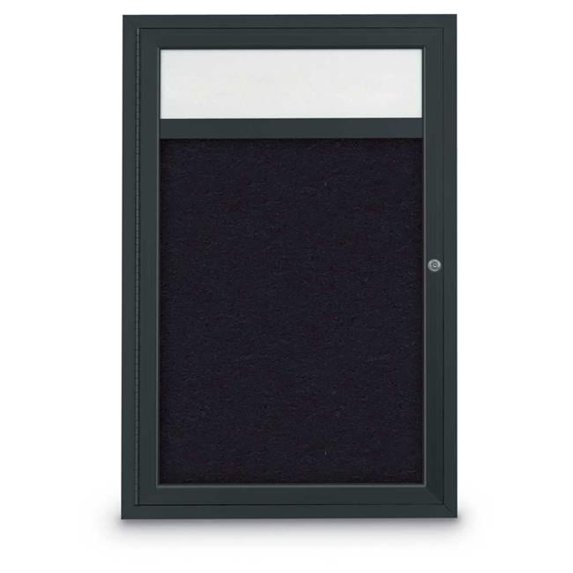 United Visual Products UV330H-BLACK-RUBBER 24 x 36 in. Single Door Traditional Indoor Enclosed Corkboard with Header, Rubber Backing Board & Black Anodized Aluminum Frame