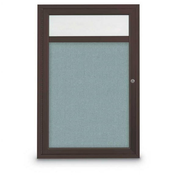 United Visual Products UV330H-BRONZE-CLOUD 24 x 36 in. Single Door Traditional Indoor Enclosed Corkboard with Header, Cloud Fabric Backing Board & Bronze Anodized Aluminum Frame