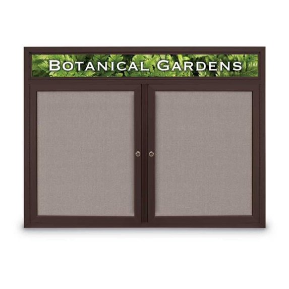 United Visual Products UV331H-BRONZE-PEARL 48 x 36 in. Double Door Traditional Indoor Enclosed Corkboard with Header, Pearl Fabric Board & Backing Board & Bronze Anodized Aluminum Frame