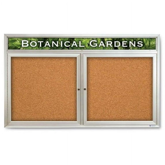 United Visual Products UV332H-SATIN-CORK 60 x 36 in. Double Door Traditional Indoor Enclosed Corkboard with Header, Cork Board & Backing Board & Satin Anodized Aluminum Frame