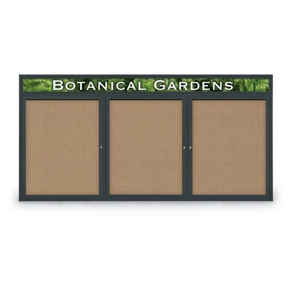 United Visual Products UV335H-BLACK-BUFF 96 x 48 in. Triple Door Traditional Indoor Enclosed Corkboard with Header, Buff Fabric Board & Backing Board & Black Anodized Aluminum Frame