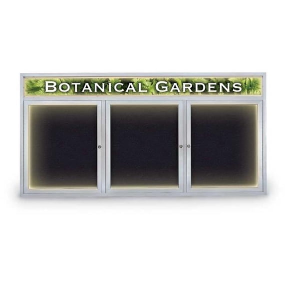 United Visual Products UV353HI-SATIN-RUBBER 72 x 36 in. Triple Door Traditional Indoor with Header & Illumination Enclosed Corkboard with Black Rubber Backing Board & Satin Anodized Aluminum Frame