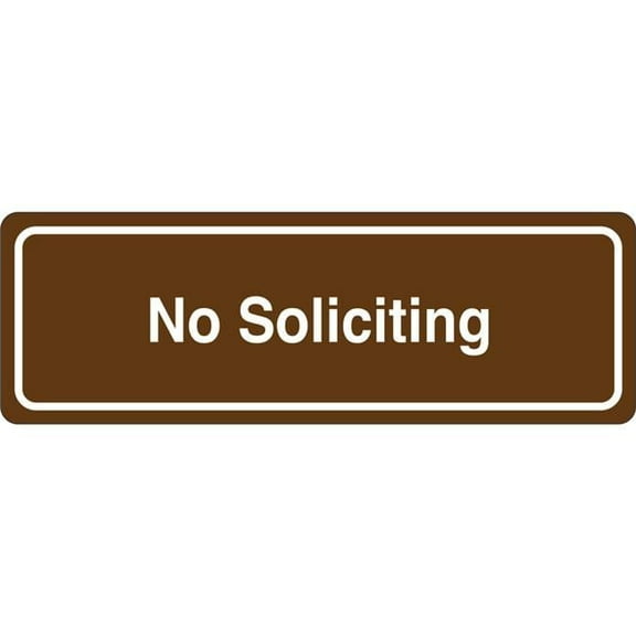 United Visual Products UVOS1012-BROWN 3 x 9 in. No Soliciting Single Sided Wall Mount Directional Sign, Brown & White