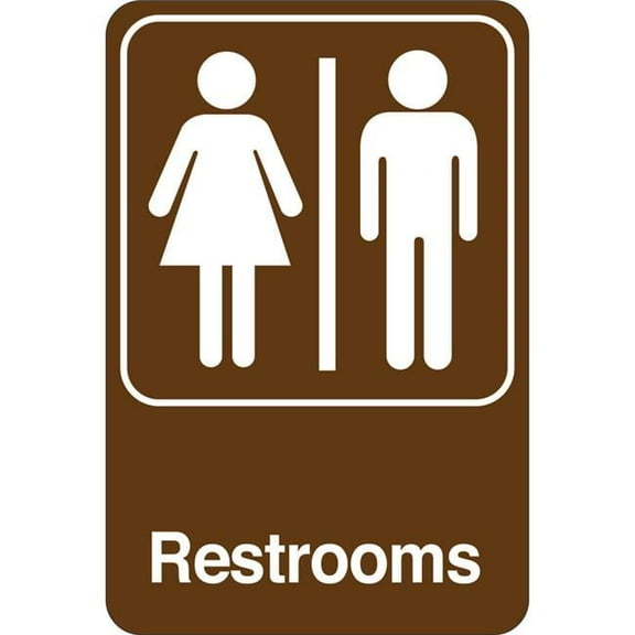 United Visual Products UVOS1047 9 x 6 in. Restrooms Facility Sign, Brown & White