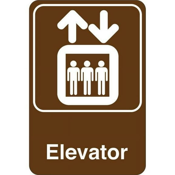 United Visual Products UVOS1052 9 x 6 in. Elevator Facility Sign, Brown & White