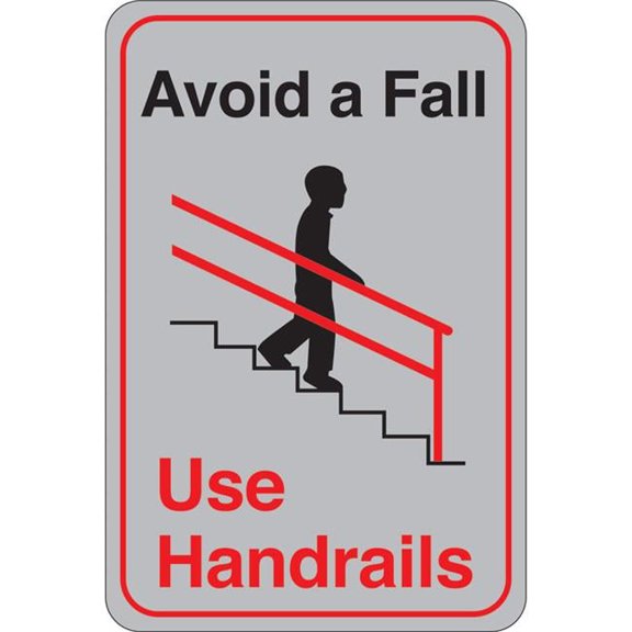 United Visual Products UVOS1062 9 x 6 in. Avoid a Fall Use Handrails Facility Sign - Orange, White & Black