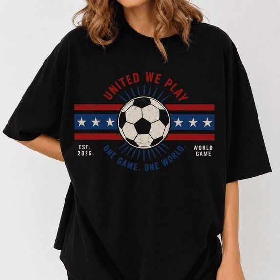 United We Play Soccer Shirt Patriotic USA Sports Fan Graphic Tee Game Day Gift