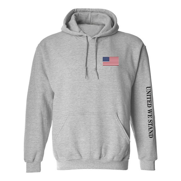 United We Stand Black Ink Sleeve Print Adult Hooded Sweatshirt