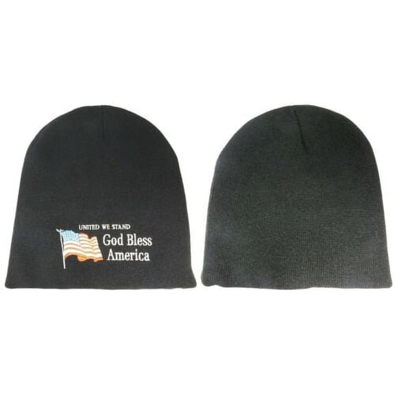 United We Stand God Bless America Black Embroidered Winter Beanie Cap Hat