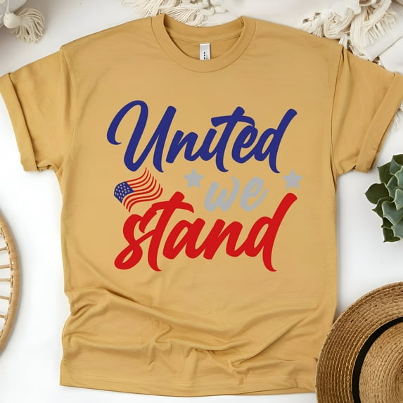United We Stand T-Shirt, Patriotic American Flag Graphic Tee, Gold, Size 4XL