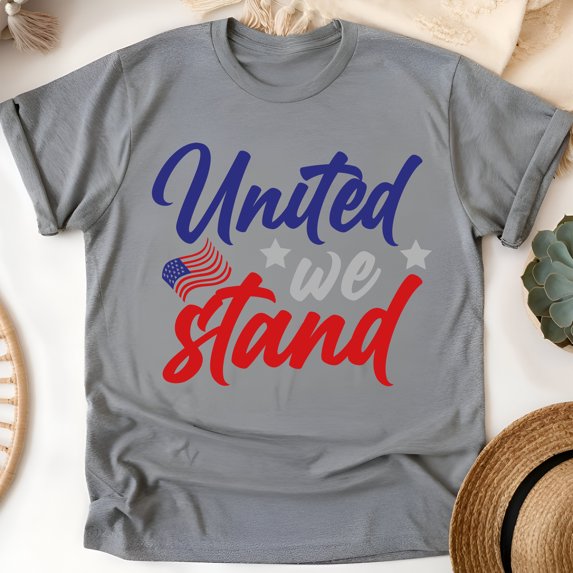 United We Stand T-Shirt, Patriotic American Flag Graphic Tee, Graphite Heather, Size 3XL