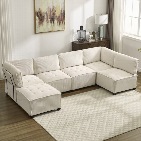 Modern Minimalist Corduroy 6-Seat U-Shaped Sectional Sofa 261.25lbs