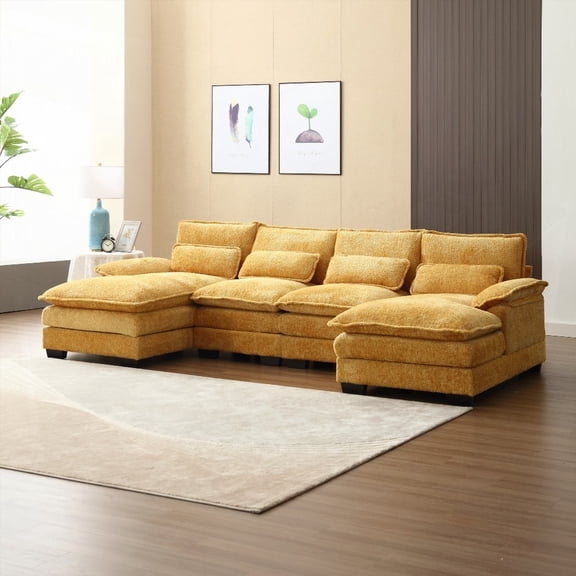 Modern Large Chenille Fabric U-Shape Sectional Sofa for Living Room