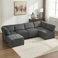 thumbnail image 1 of Modern Minimalist Corduroy 6-Seat U-Shaped Modular Sofa with Reversible Chaise, Fit for Living Room, 1 of 21