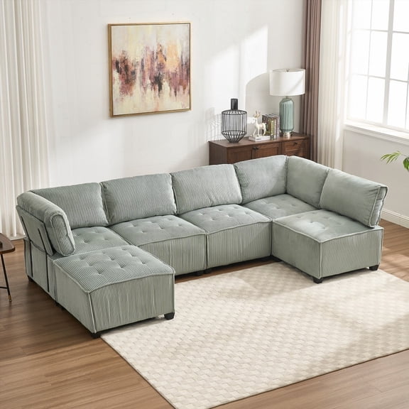 Modern Minimalist Corduroy 6-Seat U-Shaped Sectional Sofa 261.25lbs for Living Room