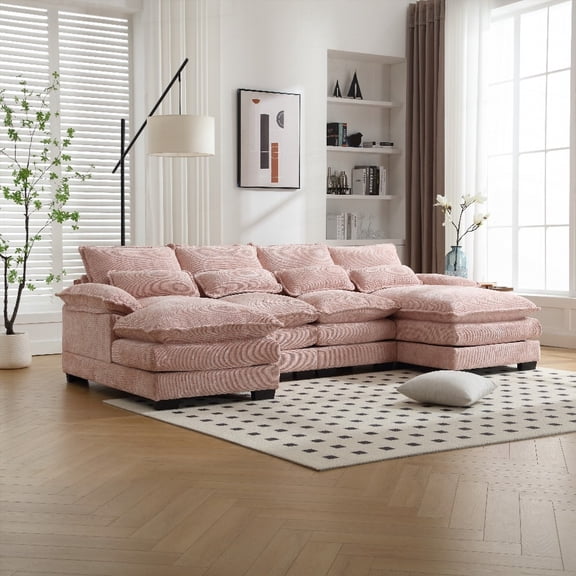 Modern U-shaped Chenille Sofa with Solid Wood Frame (110.63*56.69*31.89inch)