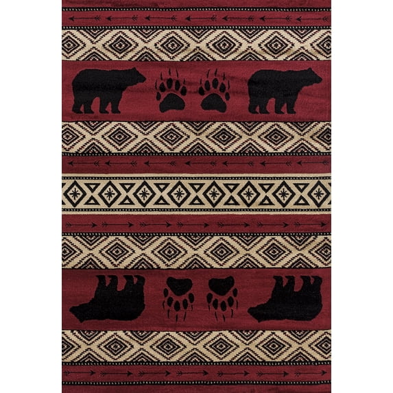 Woodside Bear Imprint Red Mat Rug