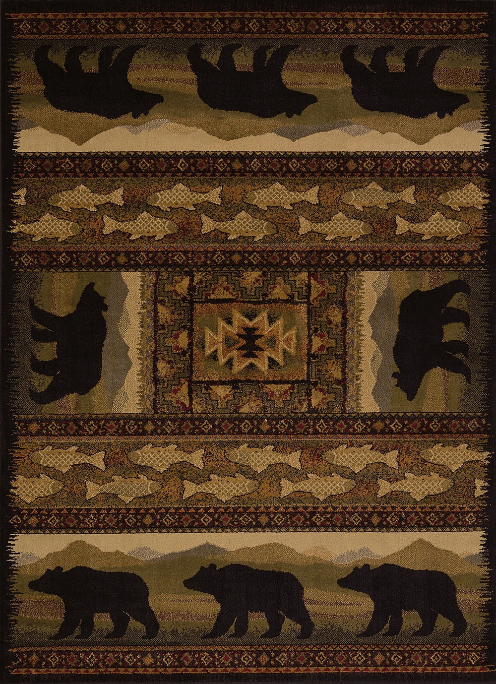 United Weavers Affinity Area Rug 750-01943 Black Bears Lodge Bears Fish ...