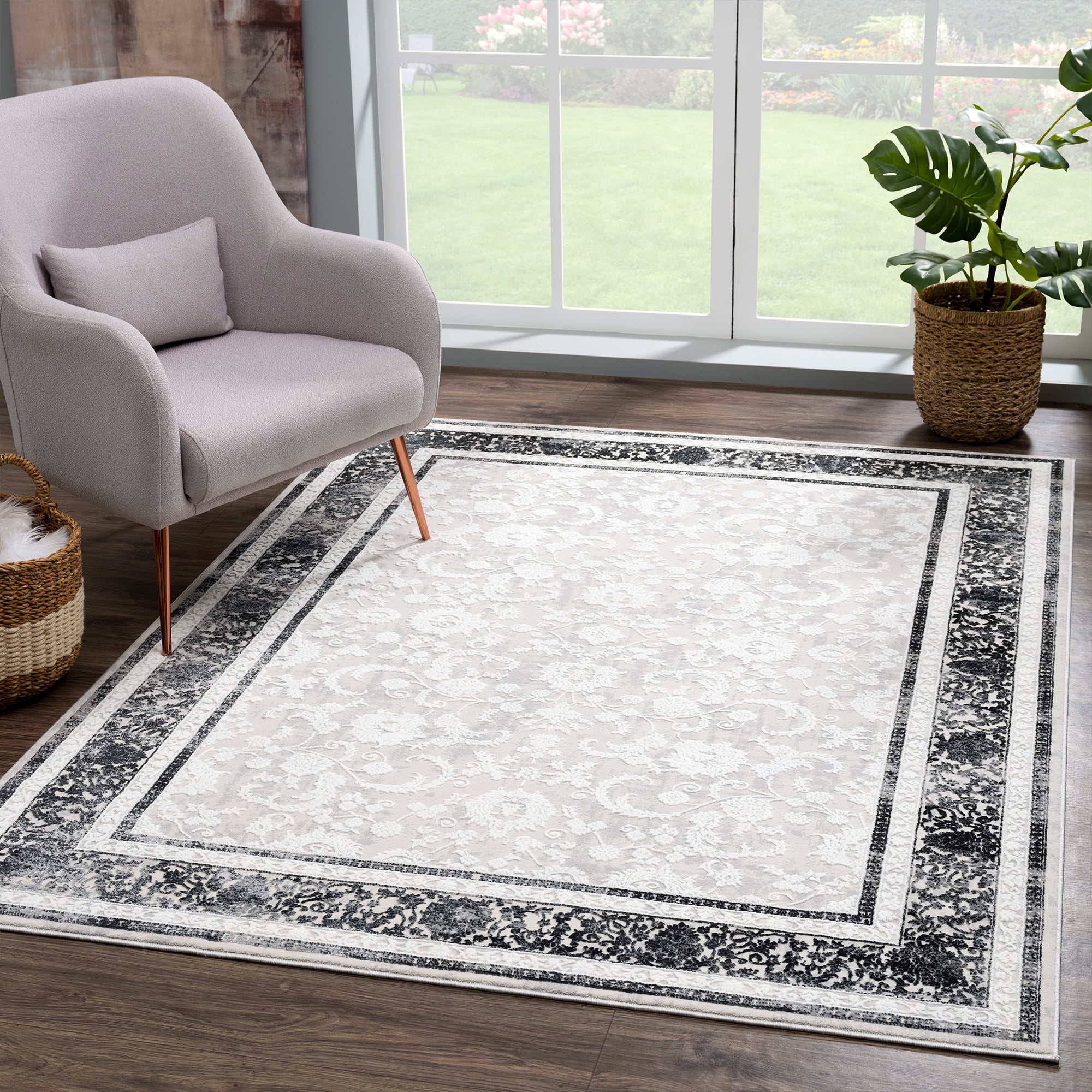 United Weavers Amir Firdaus Transitional Border Accent Rug, Grey, 1'10" x 3'