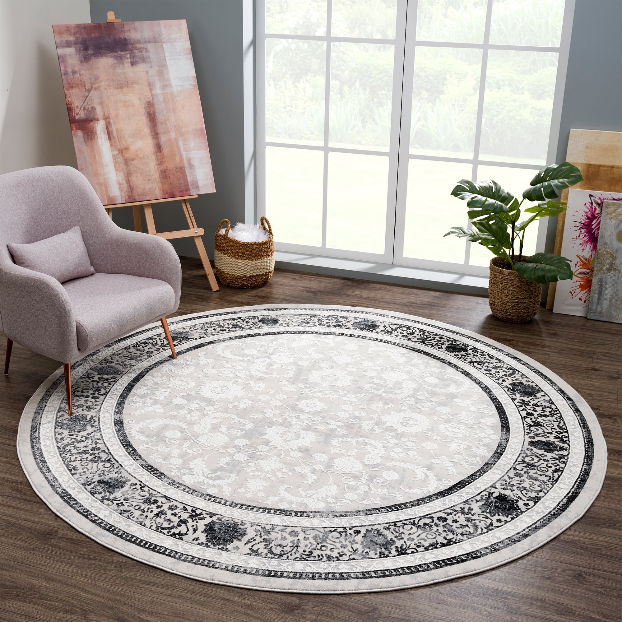 United Weavers Amir Firdaus Transitional Border Area Rug, Grey, 7'11" x 7'11"