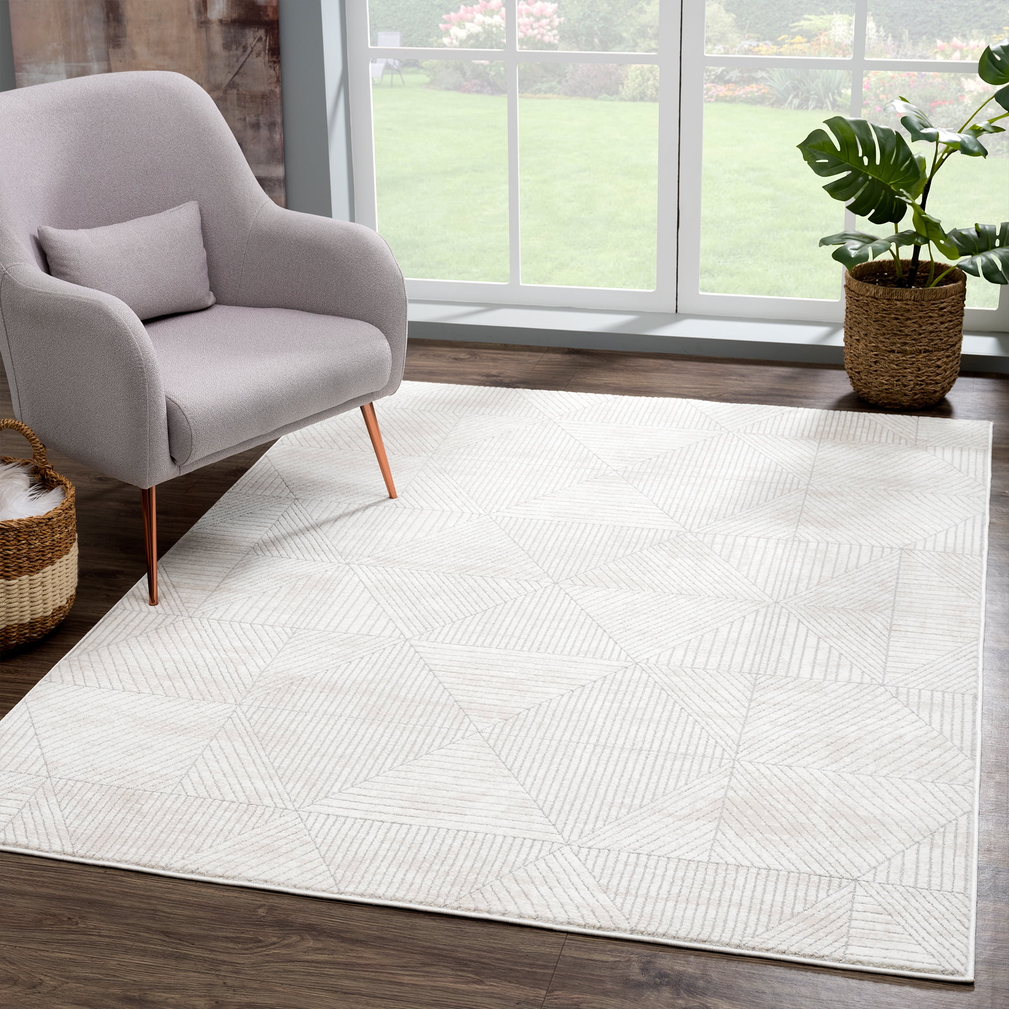 United Weavers Amir Nico Modern Geometric Runner Rug, White, 2'7" x 7'2"