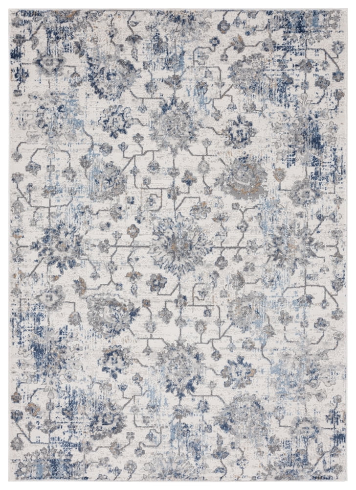 Heirloom Blue and Gray Synthetic Stain-Resistant Rectangular Area Rug