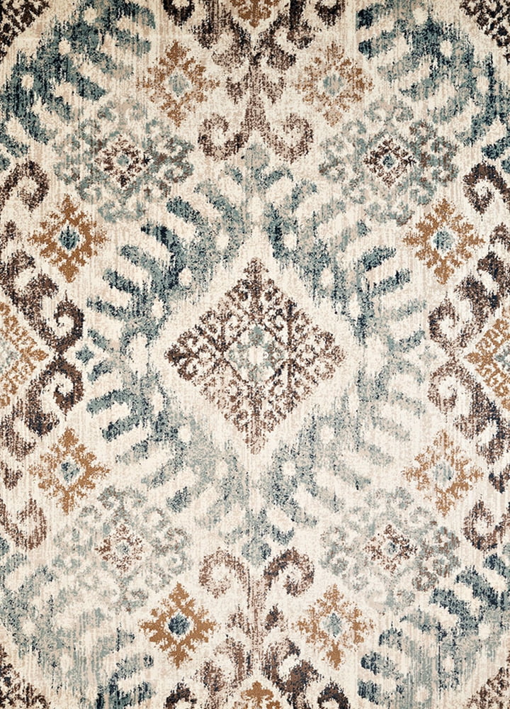 Blue and Taupe Synthetic Rectangular Area Rug, 5' x 8'