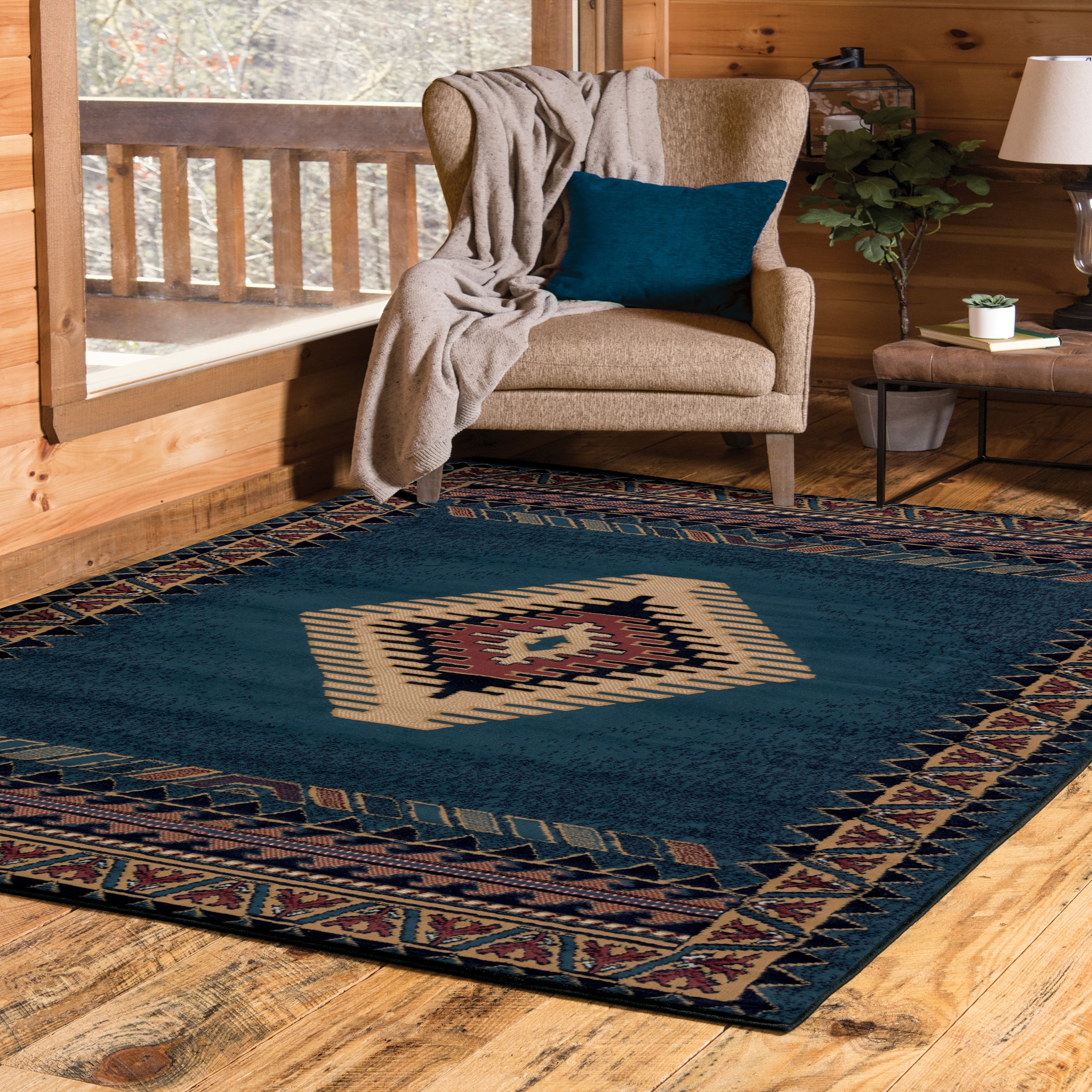 Light Blue Southwestern Polypropylene Accent Rug, 2' x 3'