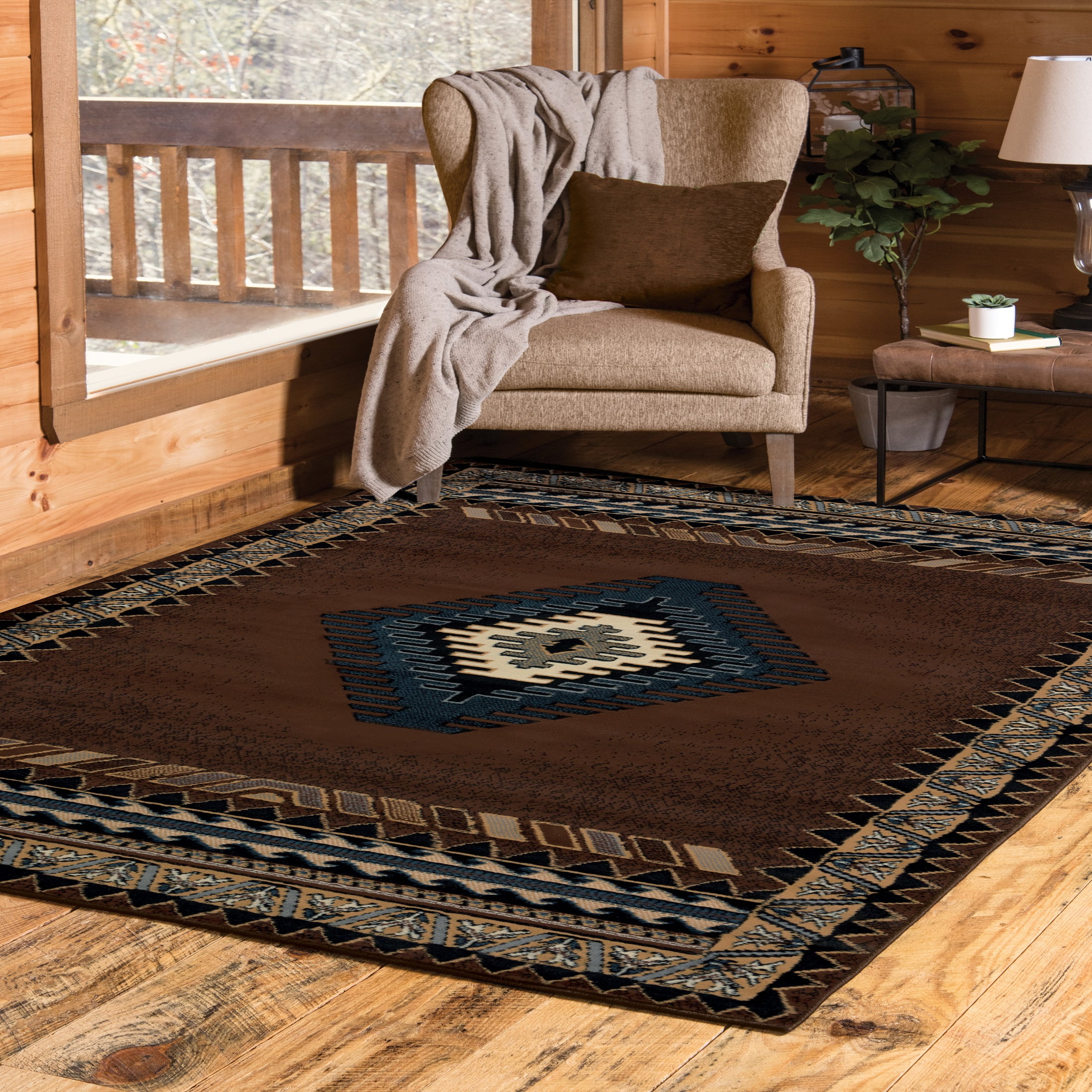 Southwestern Brown Synthetic 4' x 6' Area Rug