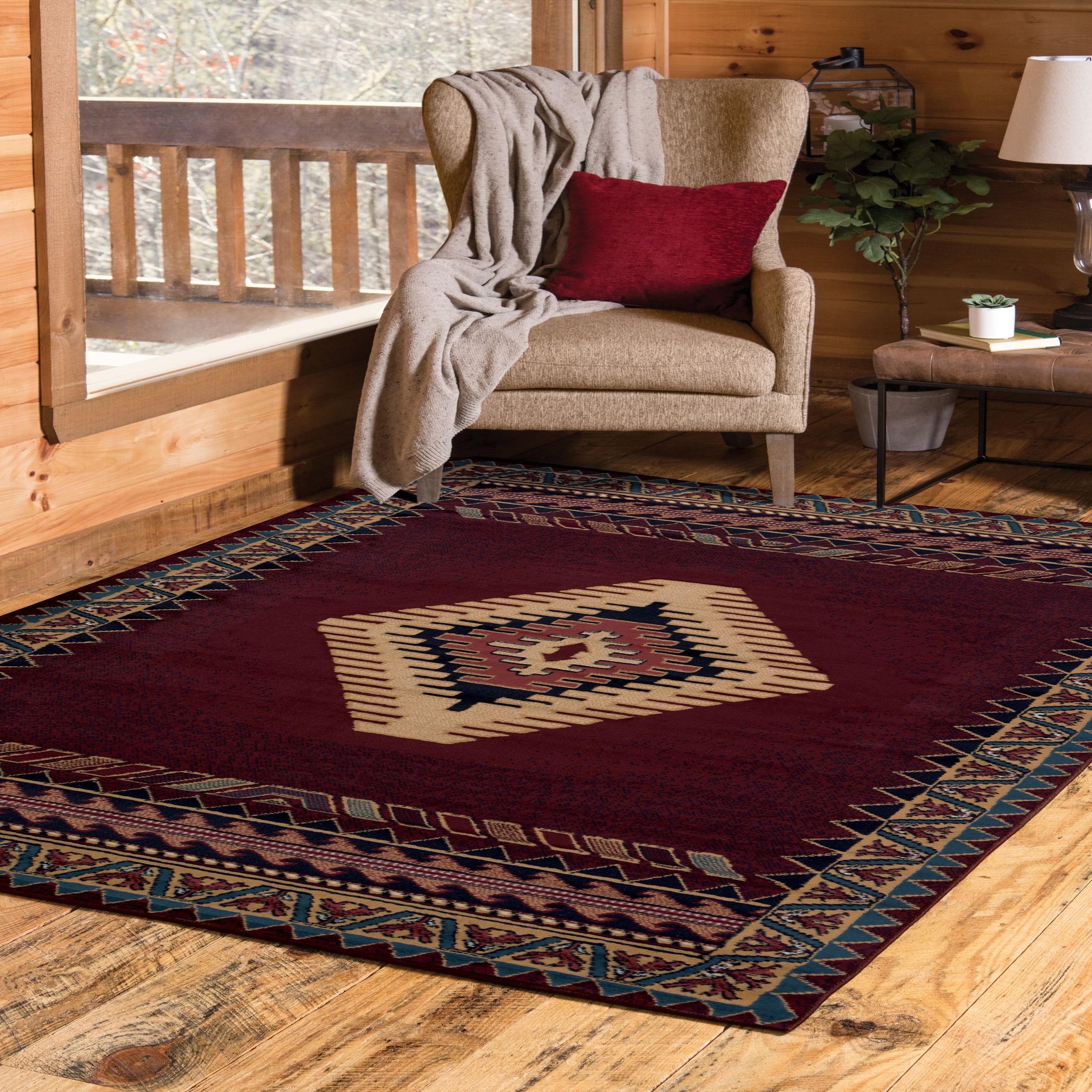 Burgundy Southwestern Synthetic 5' x 8' Area Rug