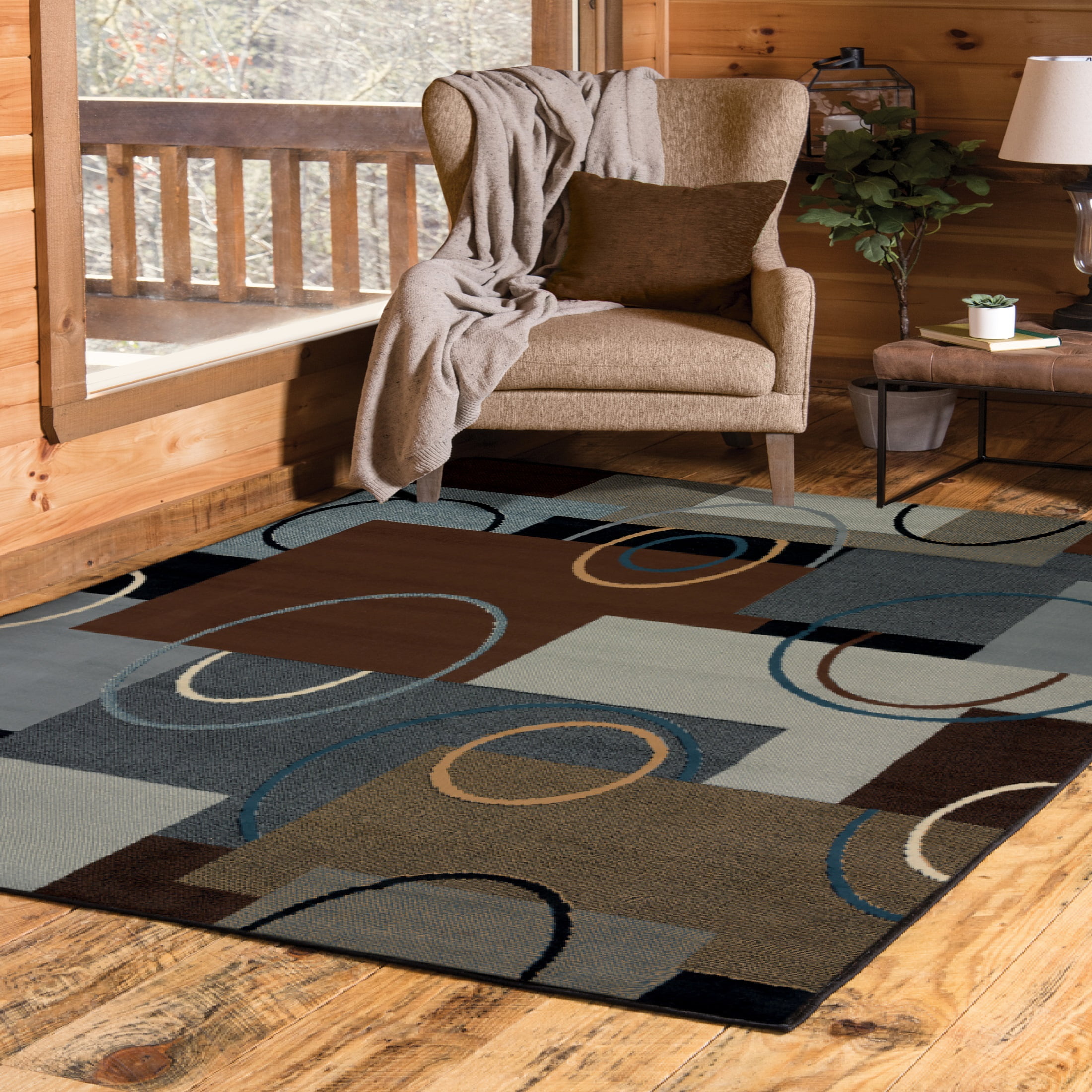 Manhattan Brown and Gray Geometric Accent Rug, 2' x 3'