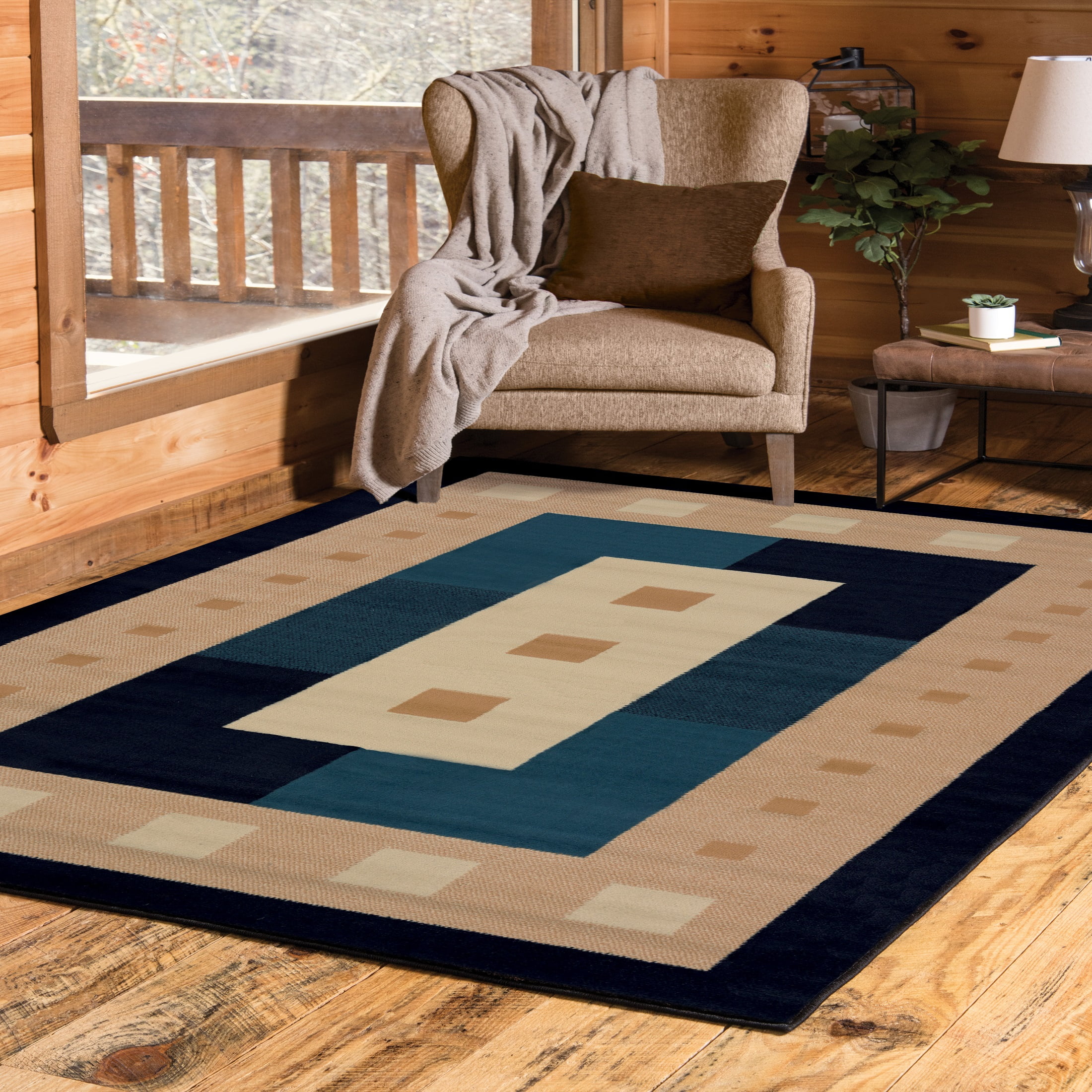 Entry rug on wood floor & carpet inlaid under a wood border in next room.  Love the various sized wood …