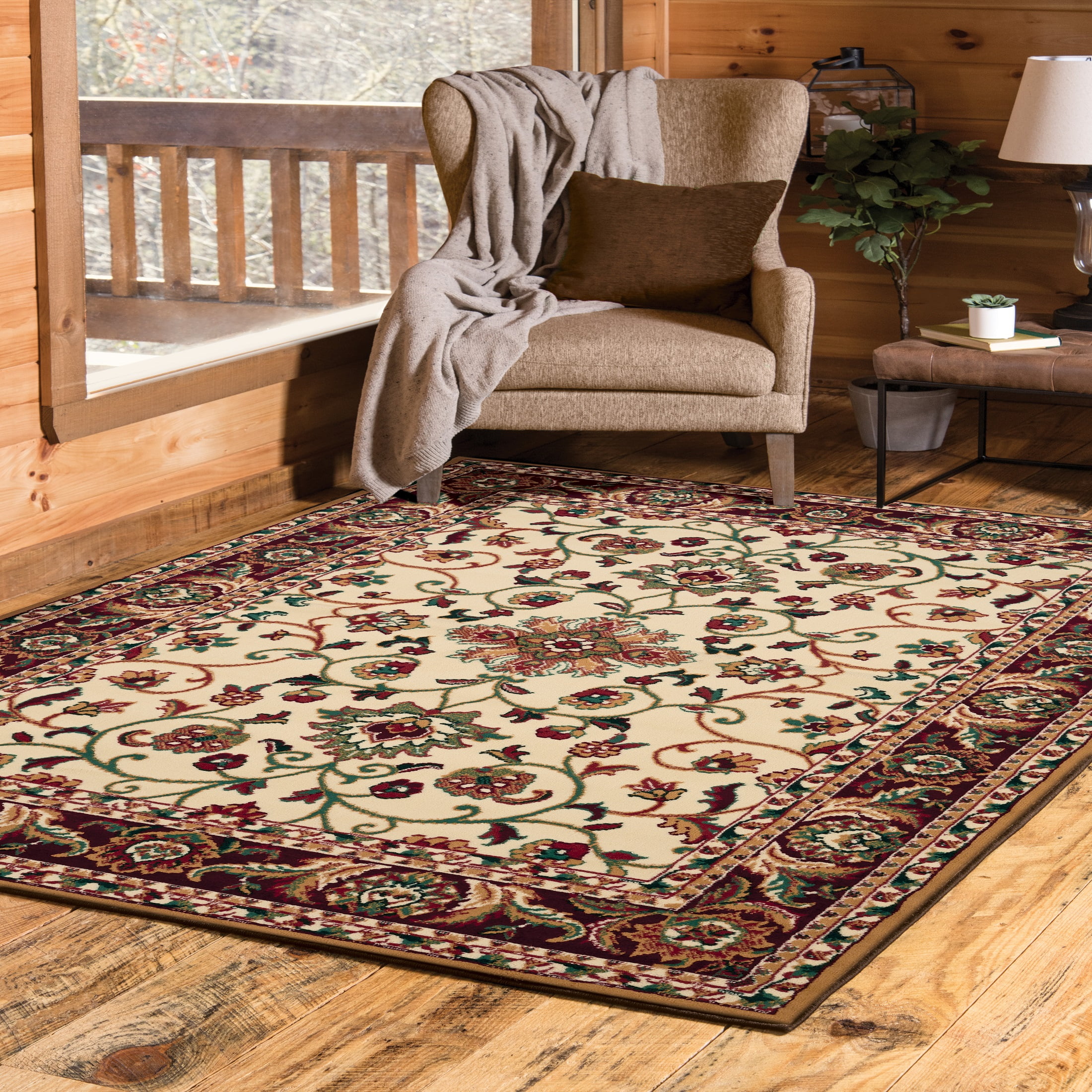 Cream 8' x 11' Stain-Resistant Synthetic Area Rug