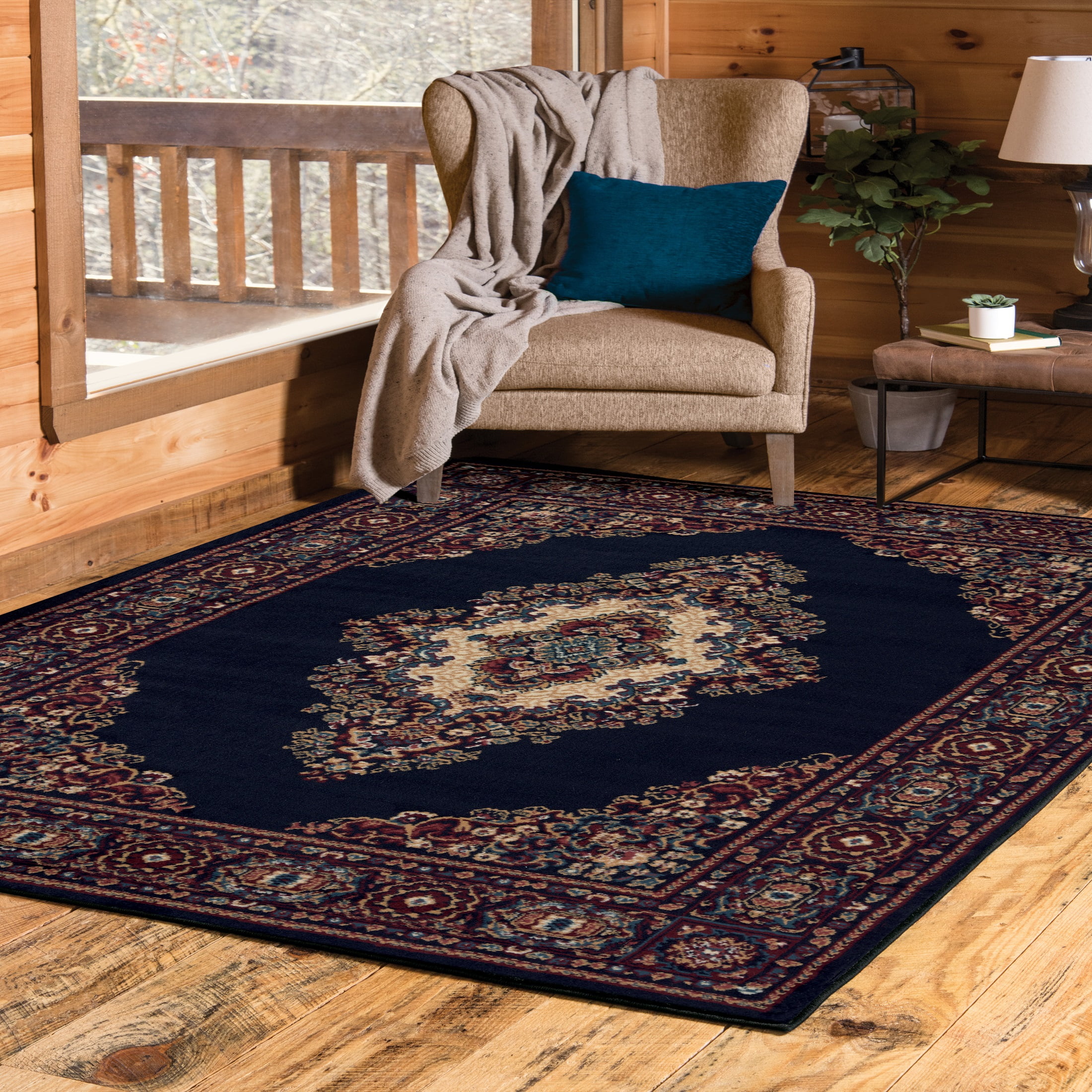 Navy Rectangular Synthetic Oriental Accent Rug, 2' x 3'