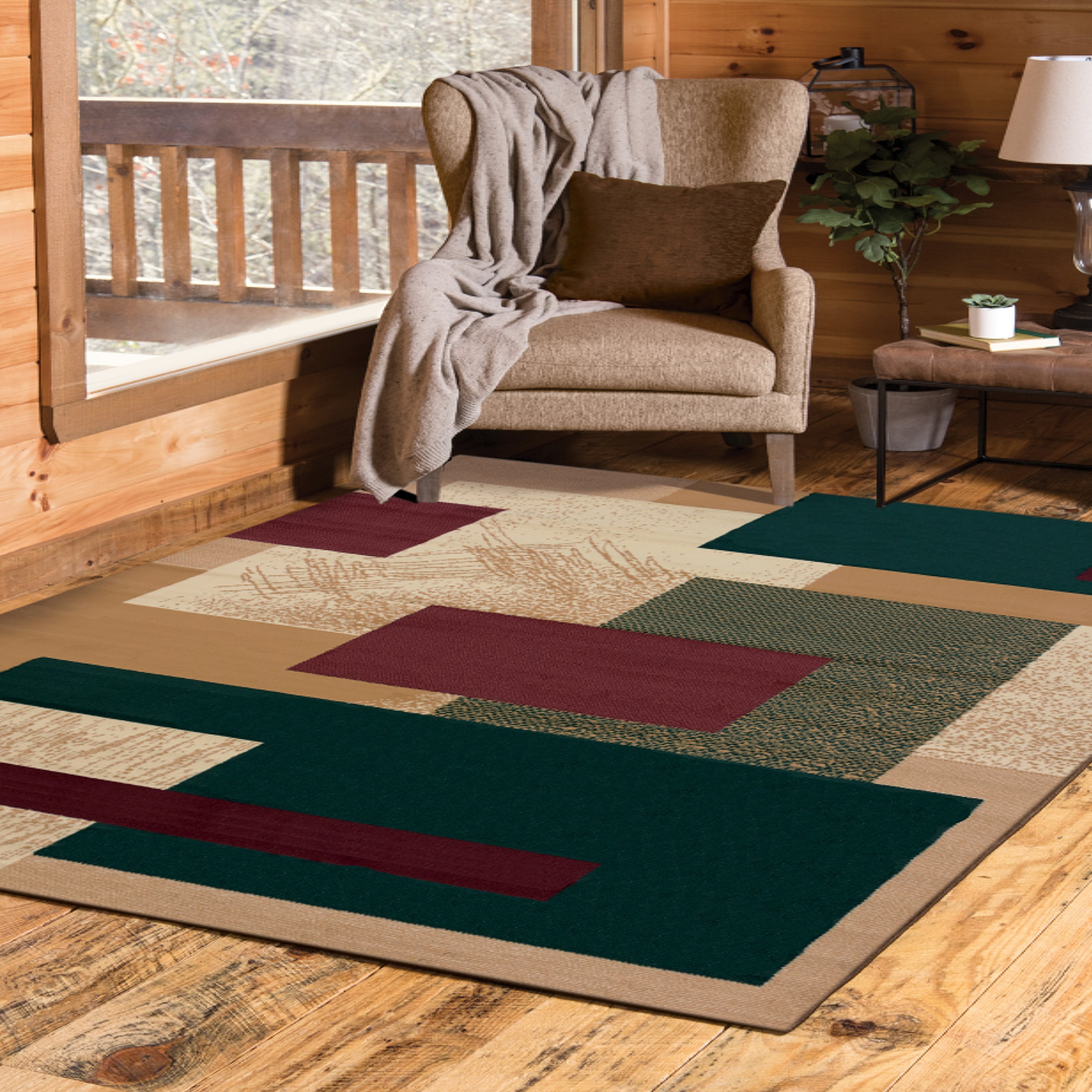 Red and Beige Geometric Synthetic Berber Area Rug, 8x11