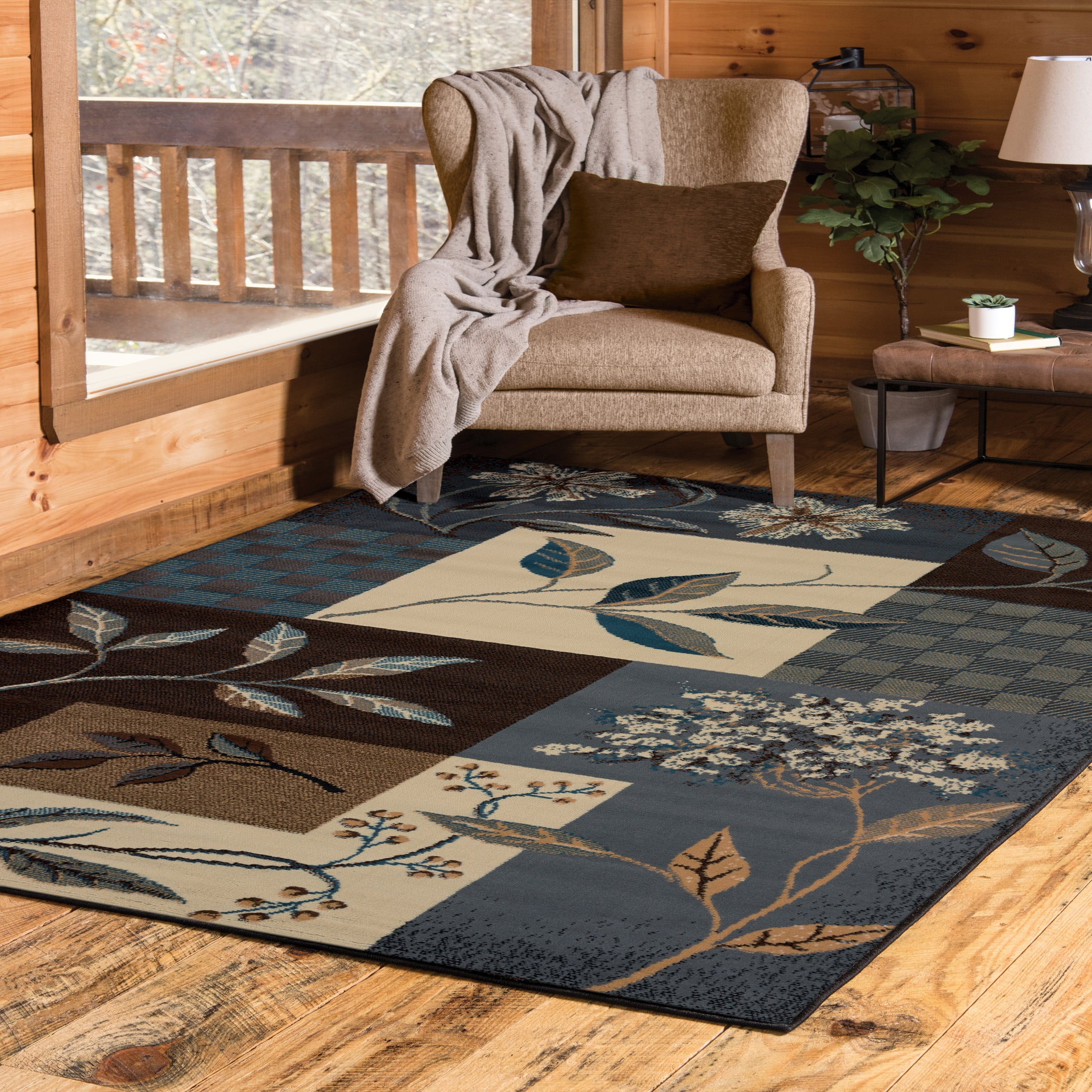 Light Blue and Brown Synthetic Stain-resistant 4' x 6' Area Rug