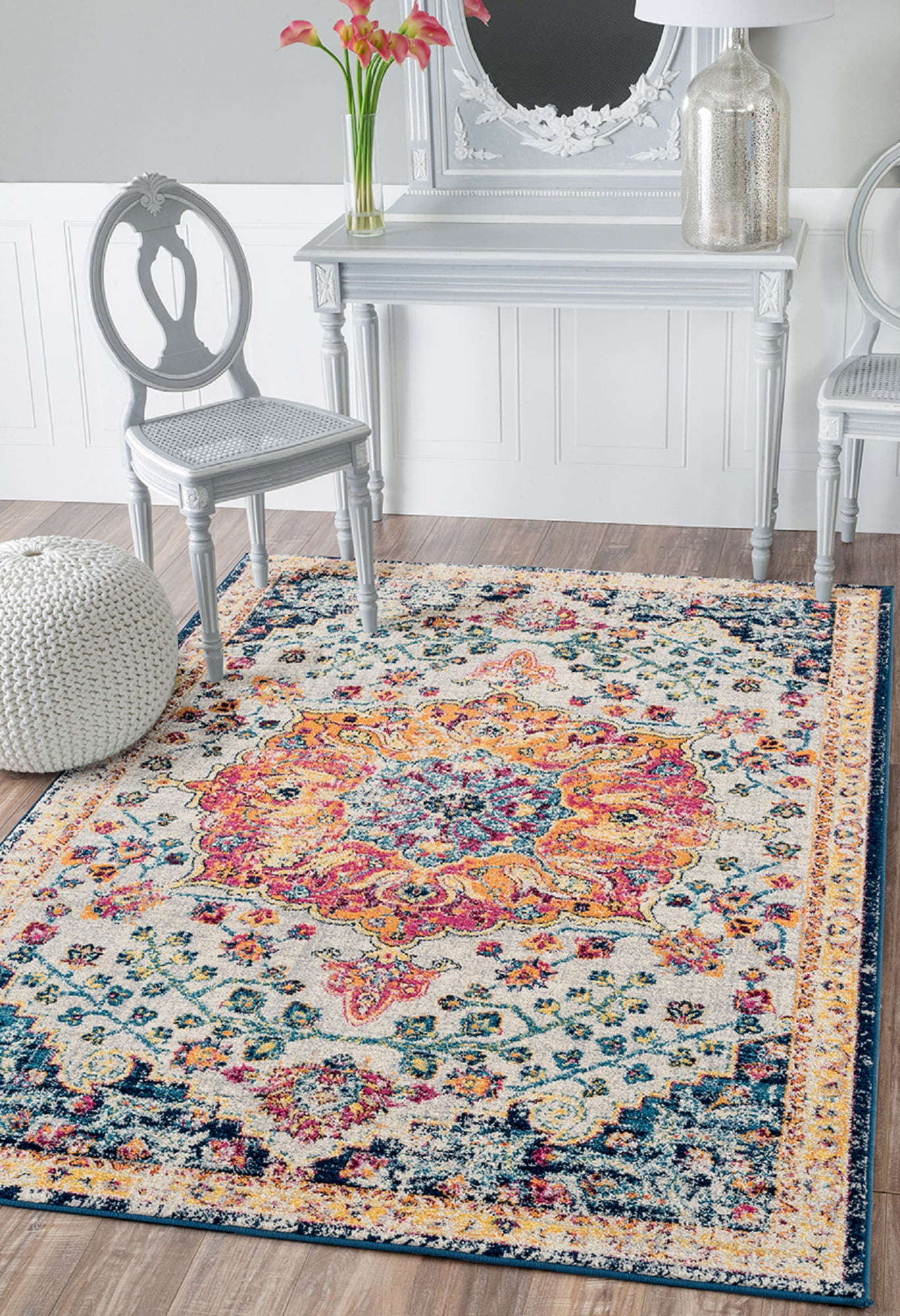 United Weavers Caledonia Camari Farmhouse Medallion Area Rug, Cream, 12'6" x 15'