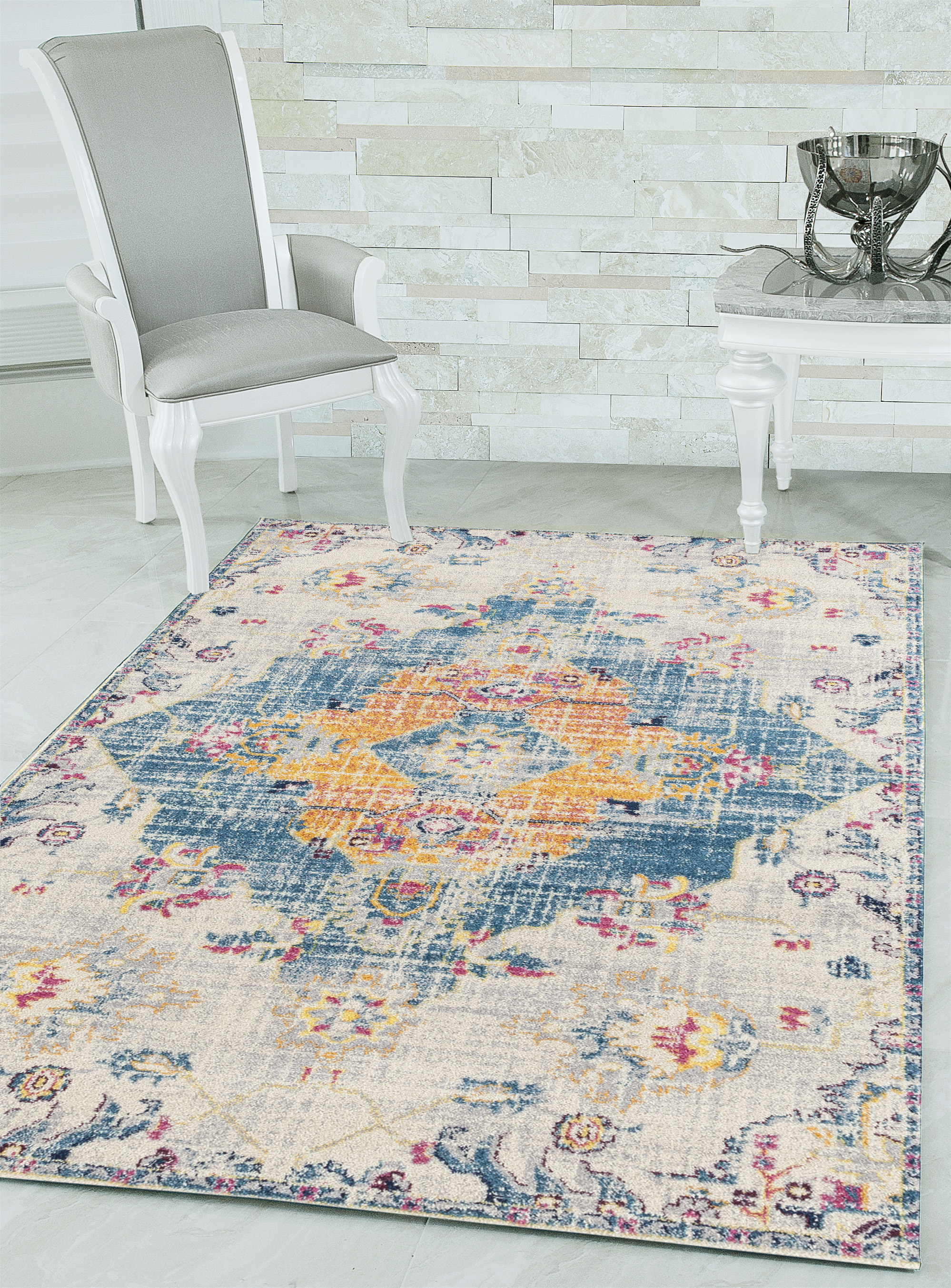 United Weavers Caledonia Mireya Farmhouse Medallion Area Rug, Blue, 12'6" x 15'