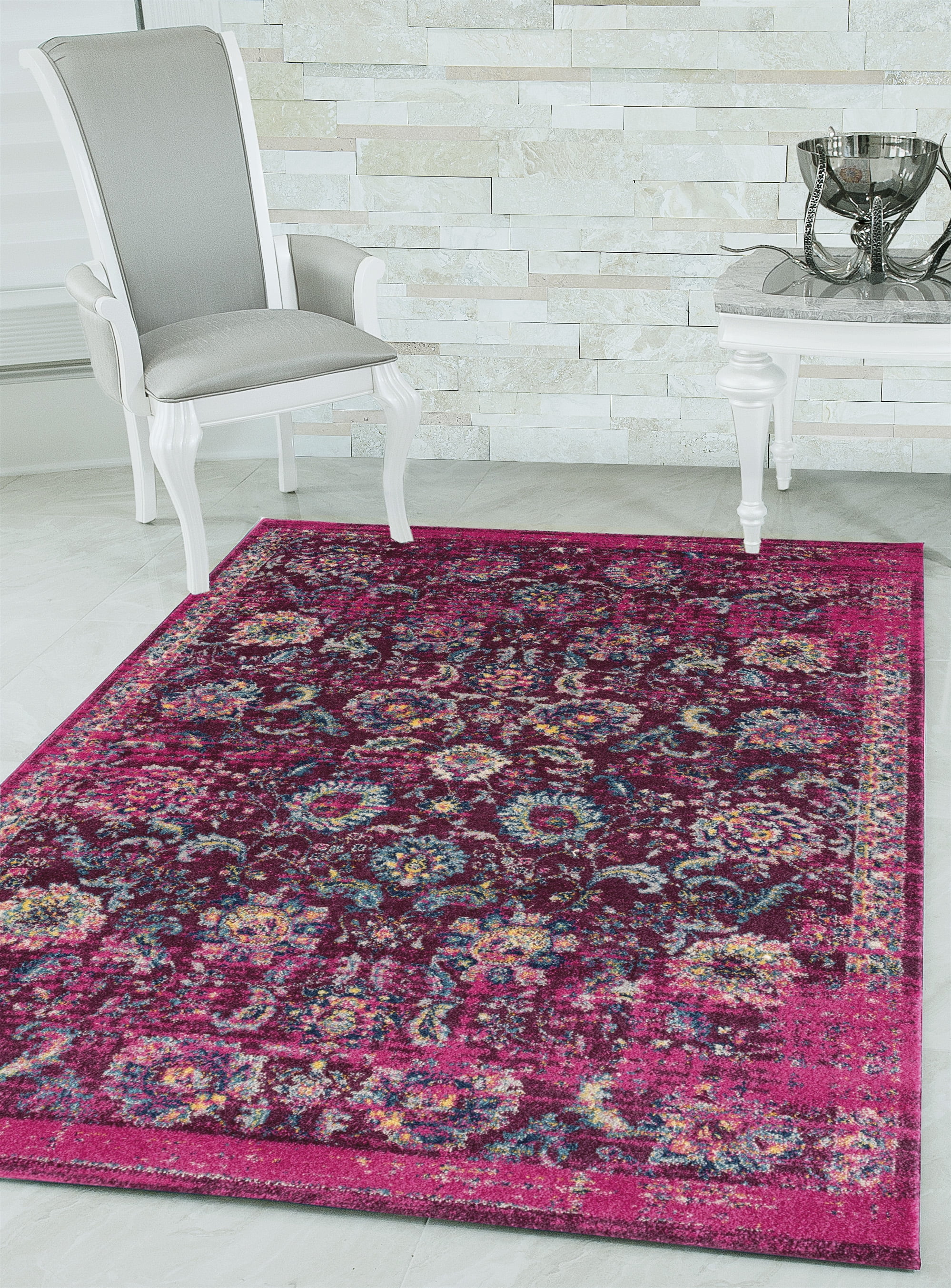 United Weavers Caledonia Mirna Farmhouse Border Runner Rug, Magenta, 2'7" x 7'2"