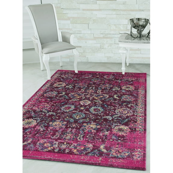 United Weavers Caledonia Mirna Farmhouse Border Runner Rug, Magenta, 2'7" x 7'2"