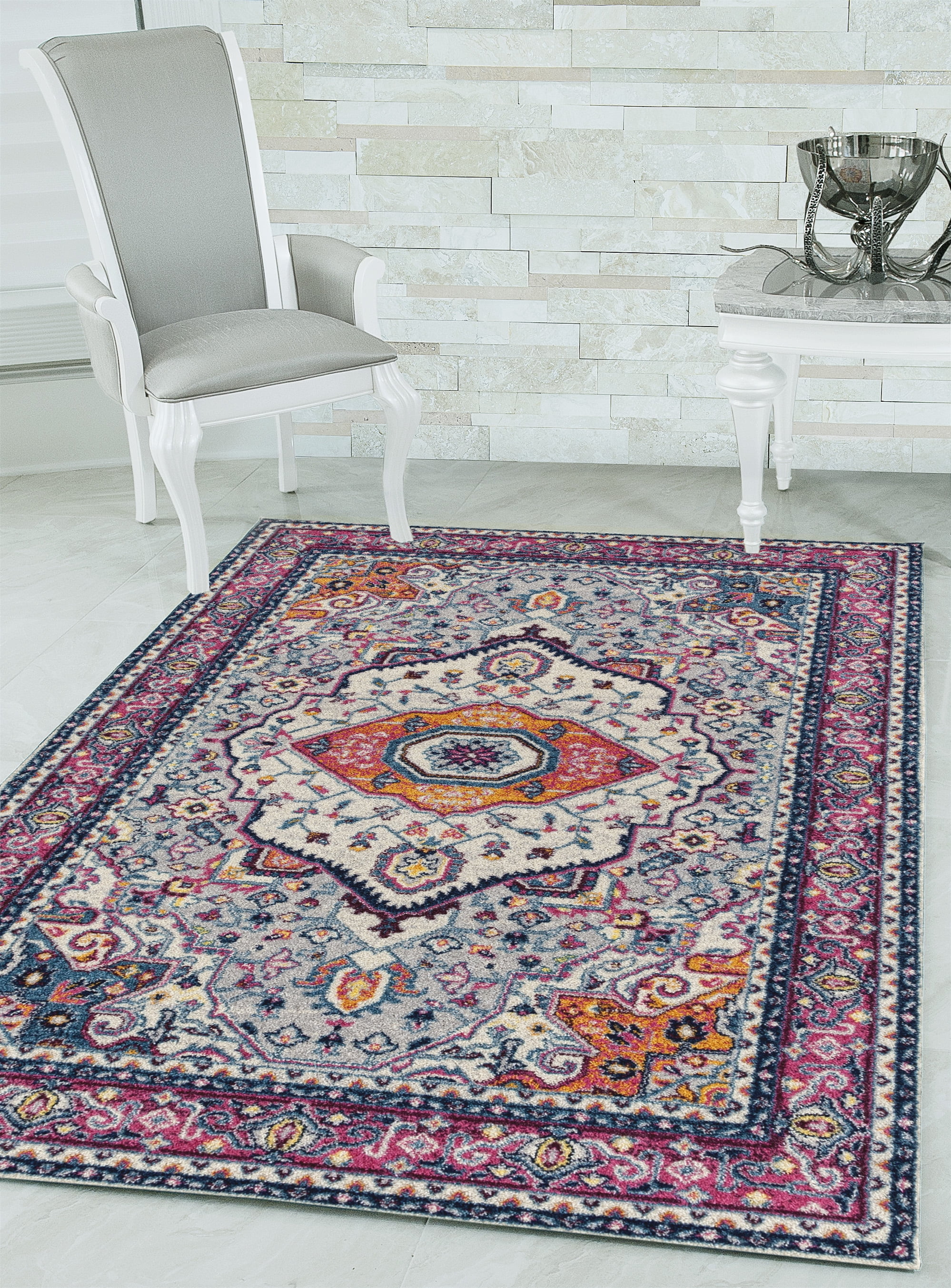 United Weavers Caledonia Sia Farmhouse Medallion Area Rug, Magenta, 9'10" X 13'2"