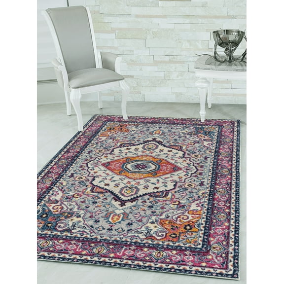 United Weavers Caledonia Sia Farmhouse Medallion Area Rug, Magenta, 9'10" X 13'2"