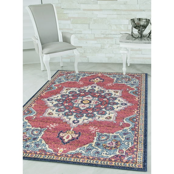 United Weavers Caledonia Valentina Farmhouse Medallion Area Rug, Midnight Blue, 12'6" x 15'
