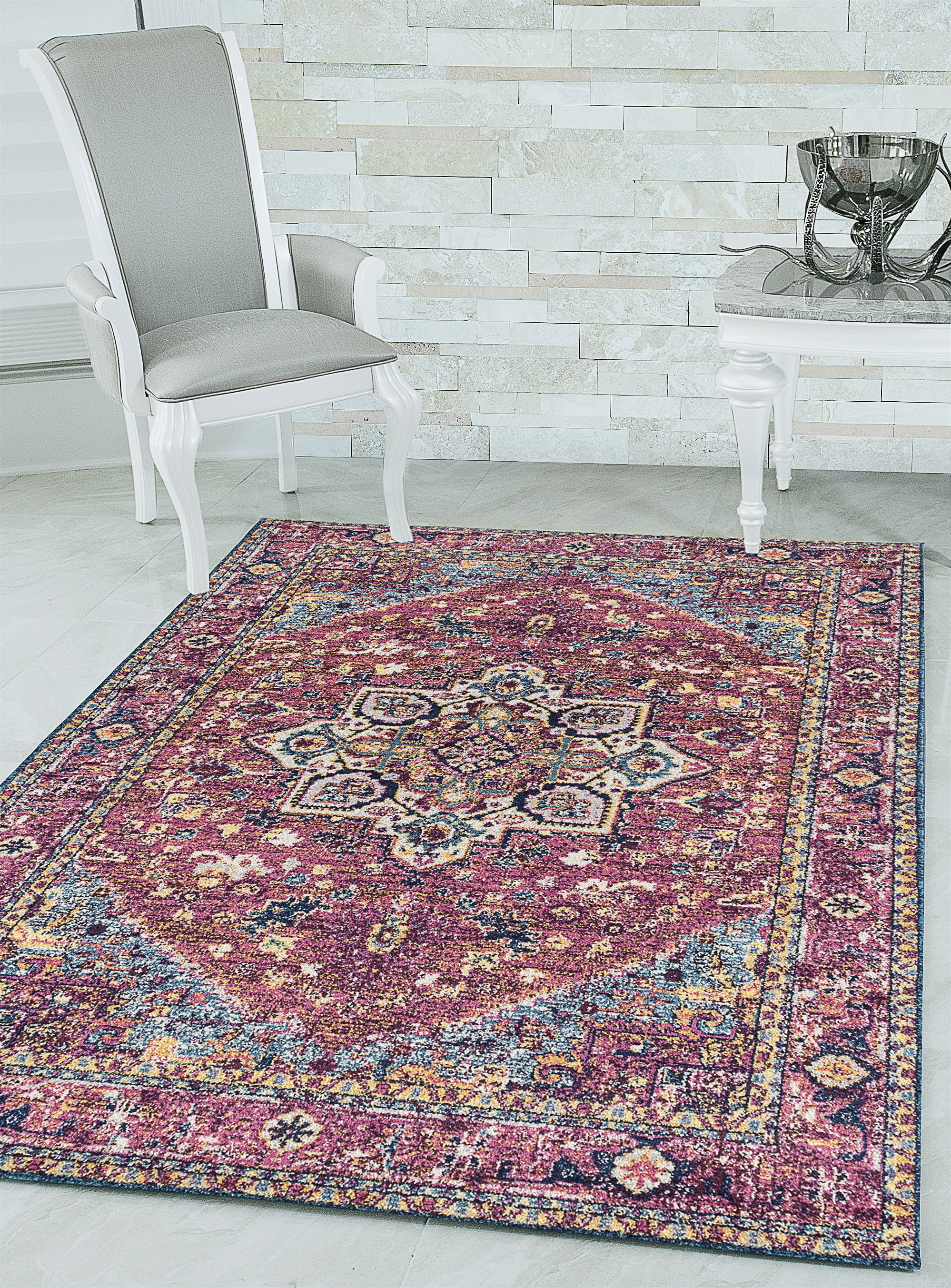 United Weavers Caledonia Zuri Farmhouse Medallion Area Rug, Magenta, 9