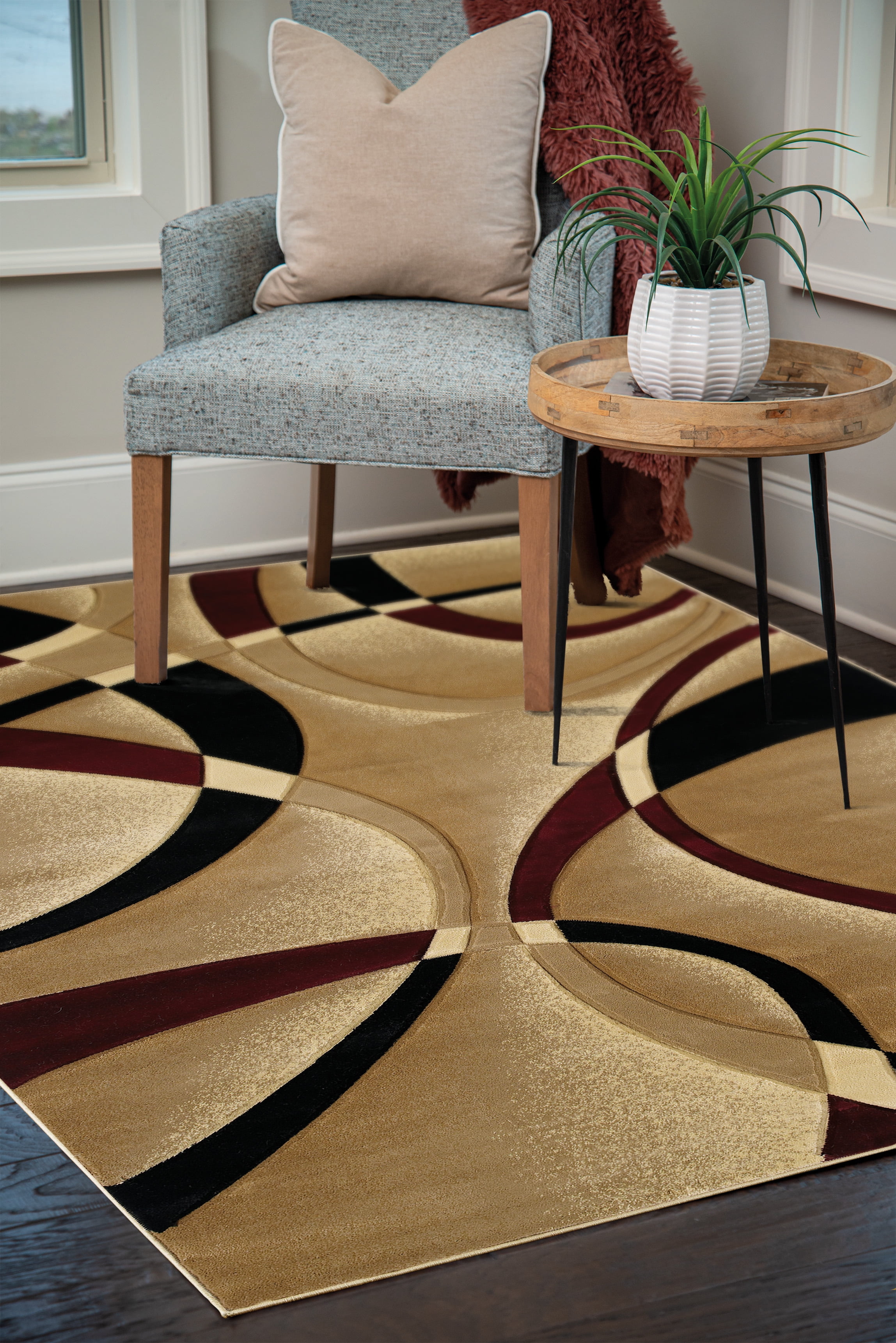 United Weavers Charlize Avery Geometric Burgundy Woven Polypropylene Area Rug or Runner