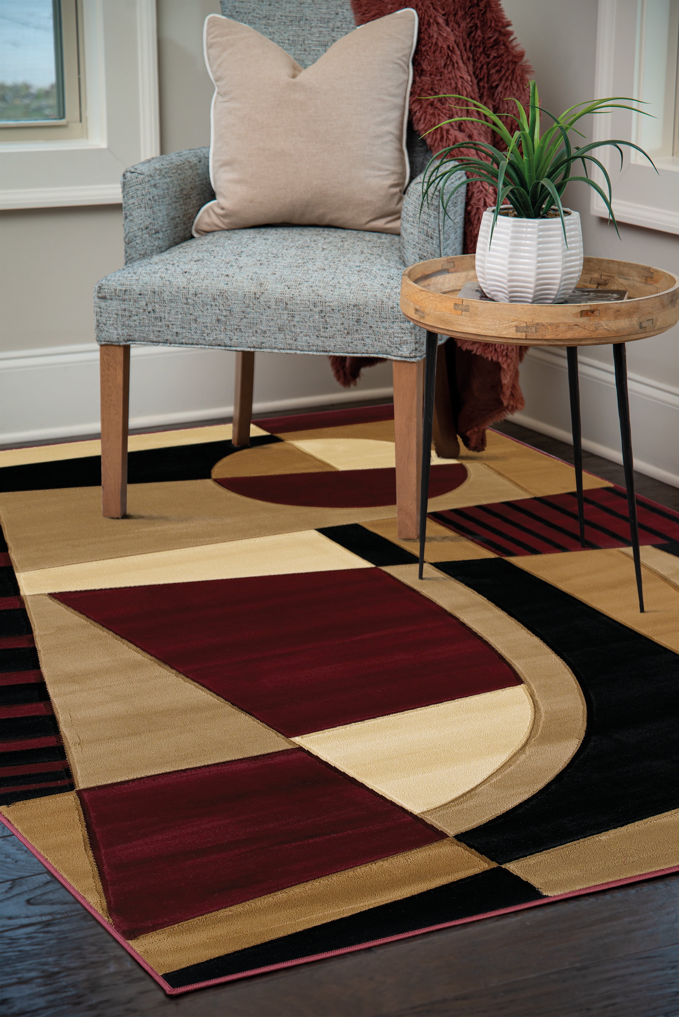 United Weavers Charlize Xander Geometric Burgundy Woven Polypropylene