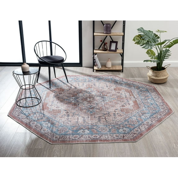 United Weavers Charm Peace Traditional Border Octagon Area Rug, Blue, 7'10" x 7'10"