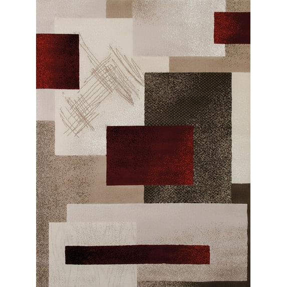 United Weavers China Garden Area Rugs - 550-10635 Contemporary Garnet Scratches Blocks Cubes Bricks Rug