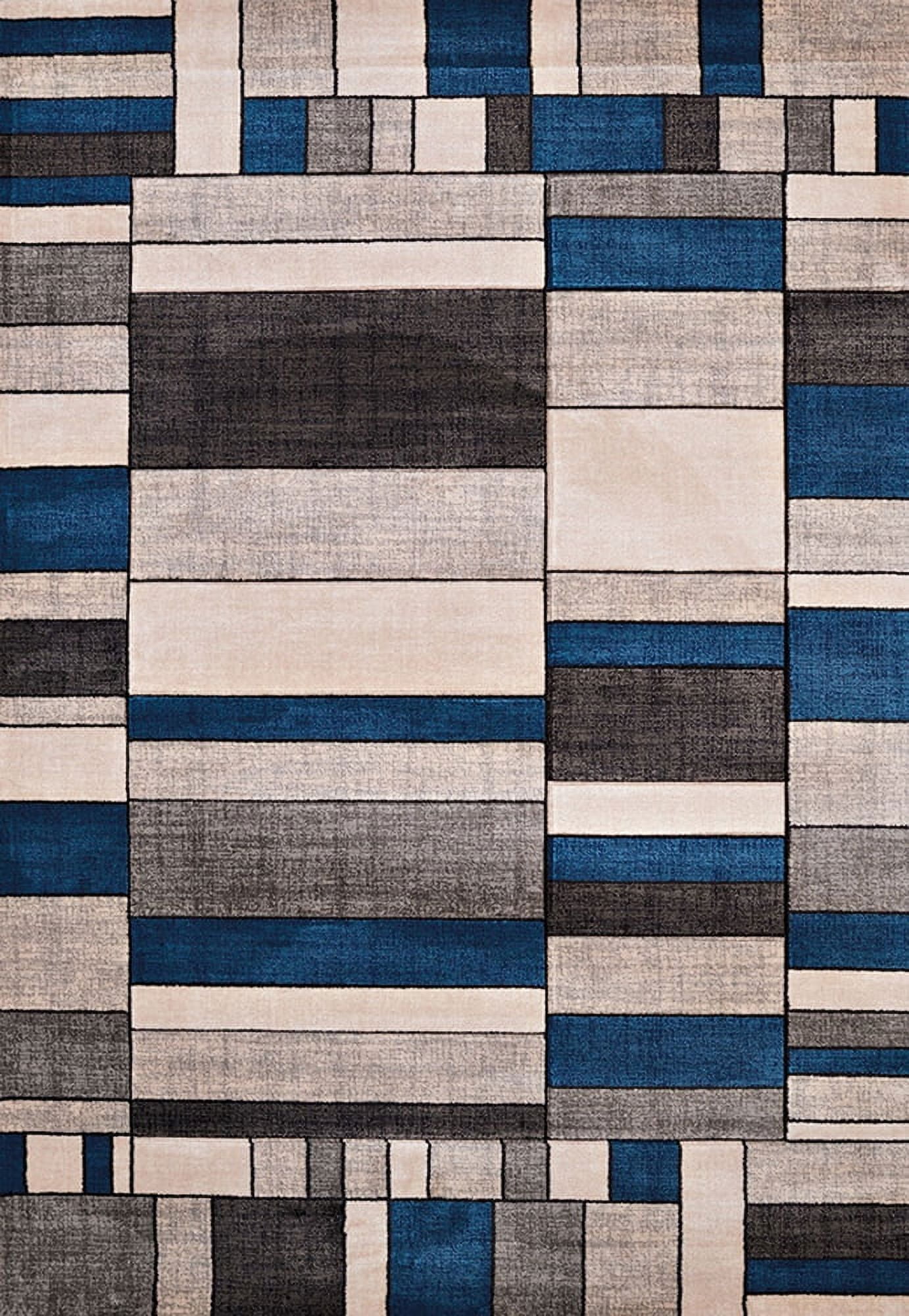Denim Blue Geometric Synthetic Rectangular Area Rug 8x11